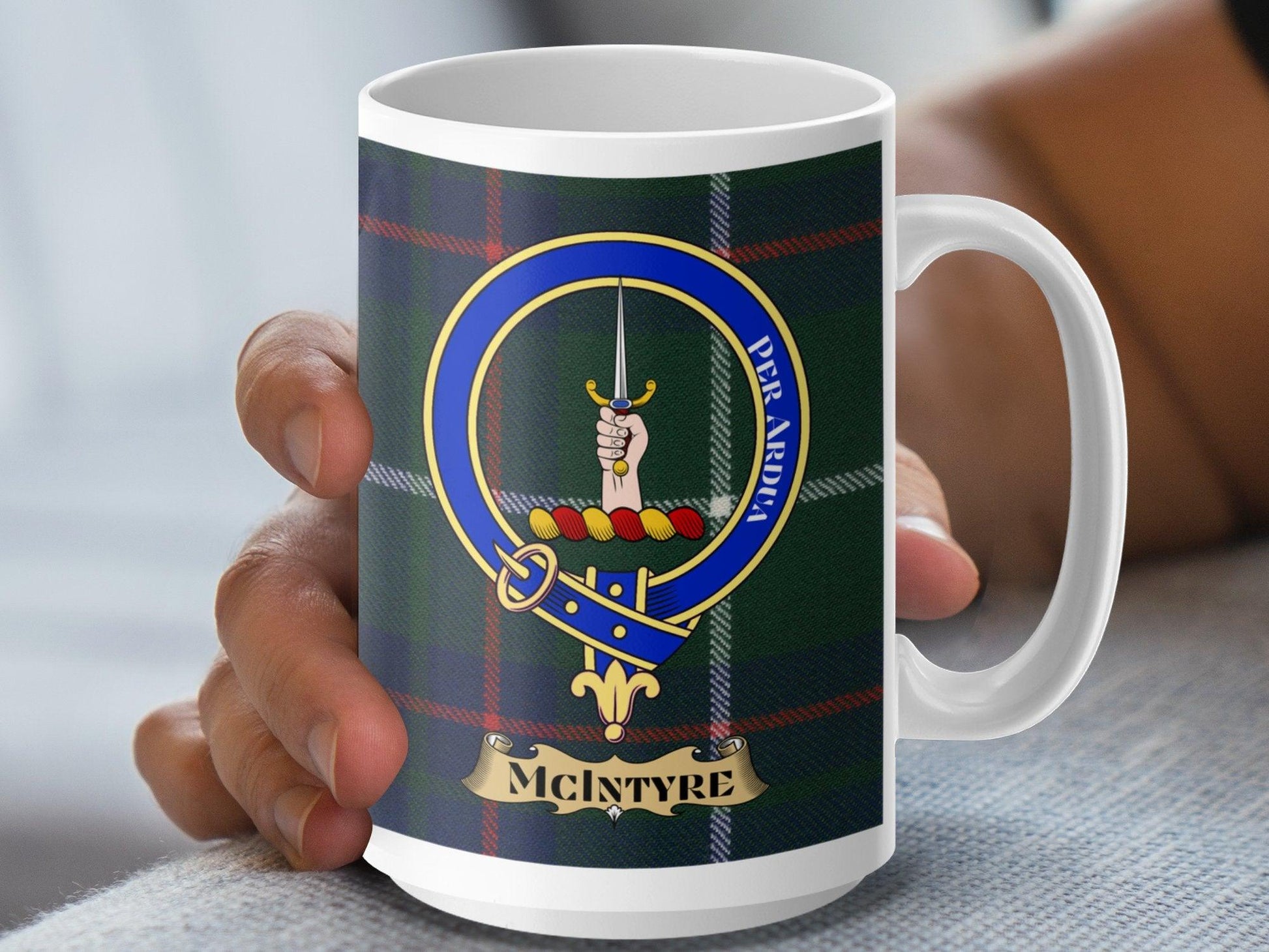 Scottish Clan McIntyre Tartan Crest Plaid Pattern Mug - Living Stone Gifts