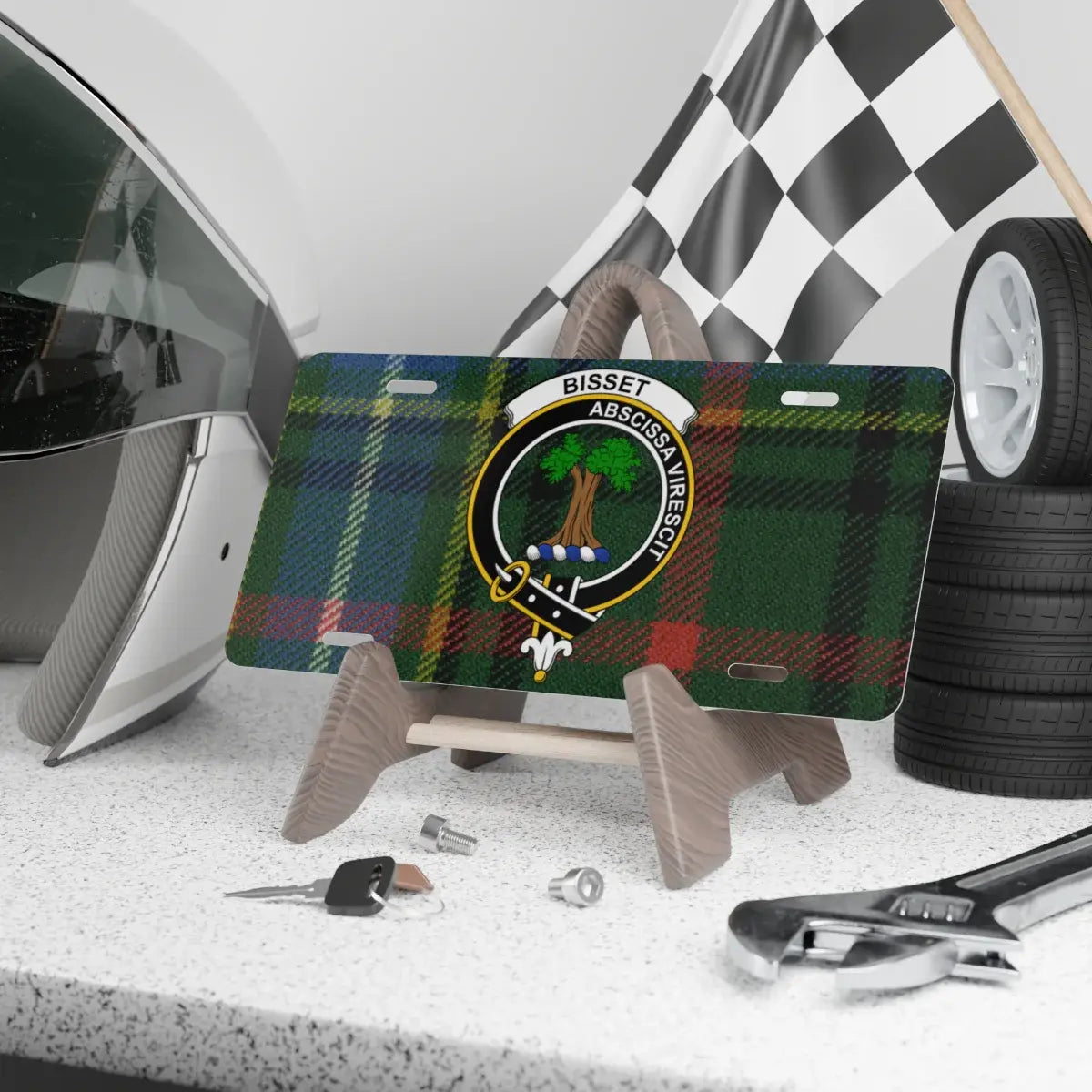 Tartan Bisset License Plate with Clan Crest product type
