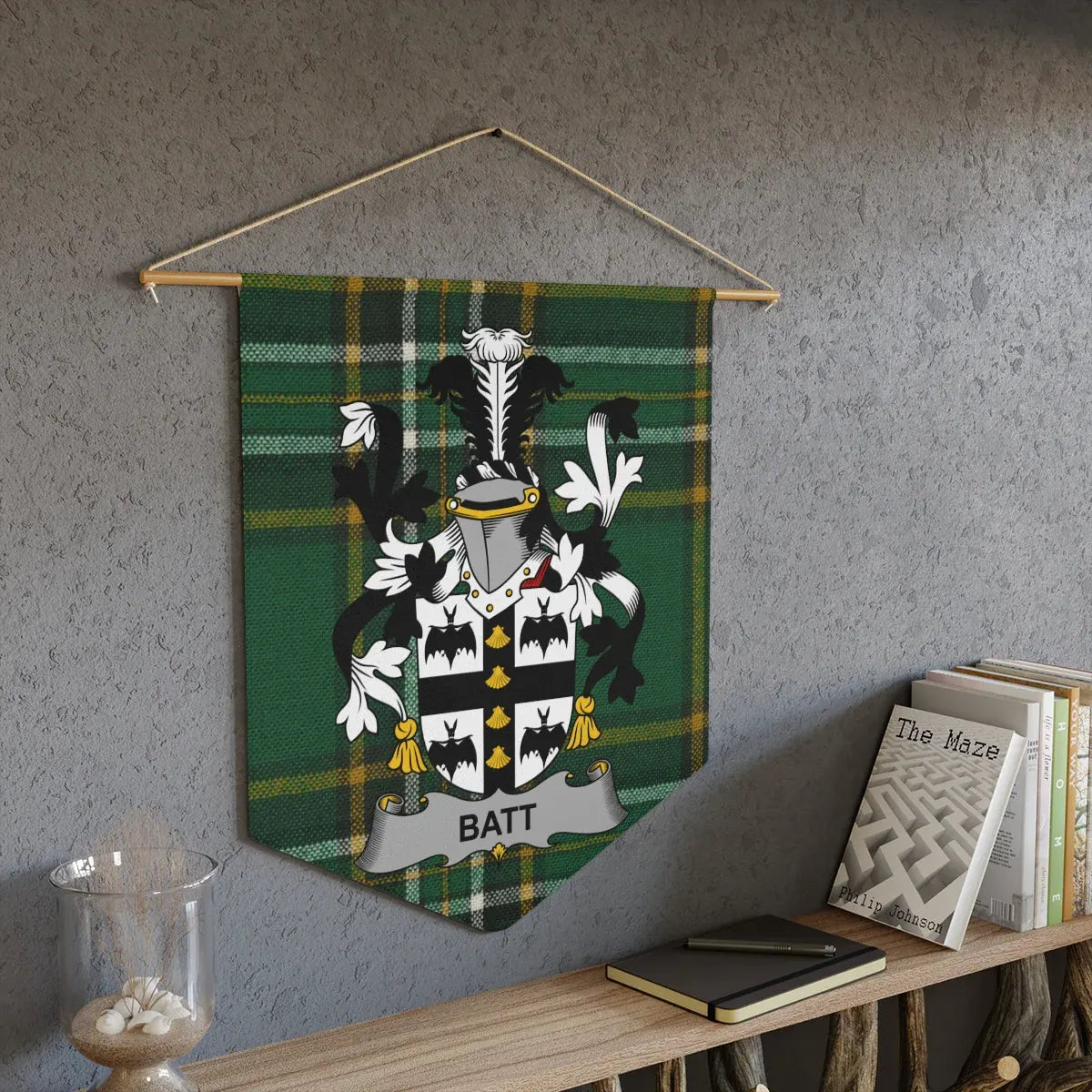 Batt Family Crest Green Tartan Wall Banner product