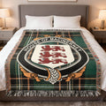 MacInerney Irish National Tartan woven blanket with family crest emblem
