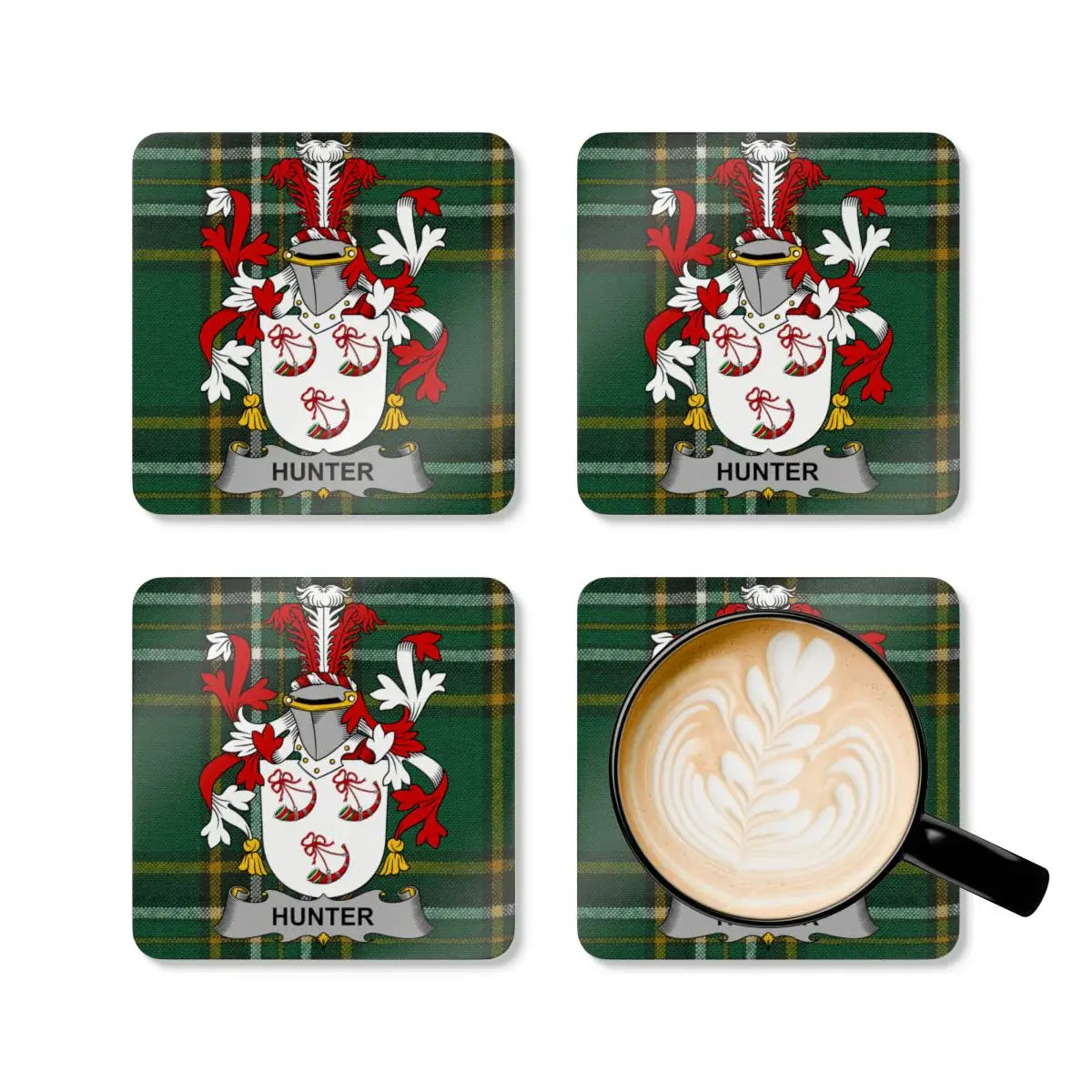 Personalized Hunter Family Crest Tartan Coaster Set product type