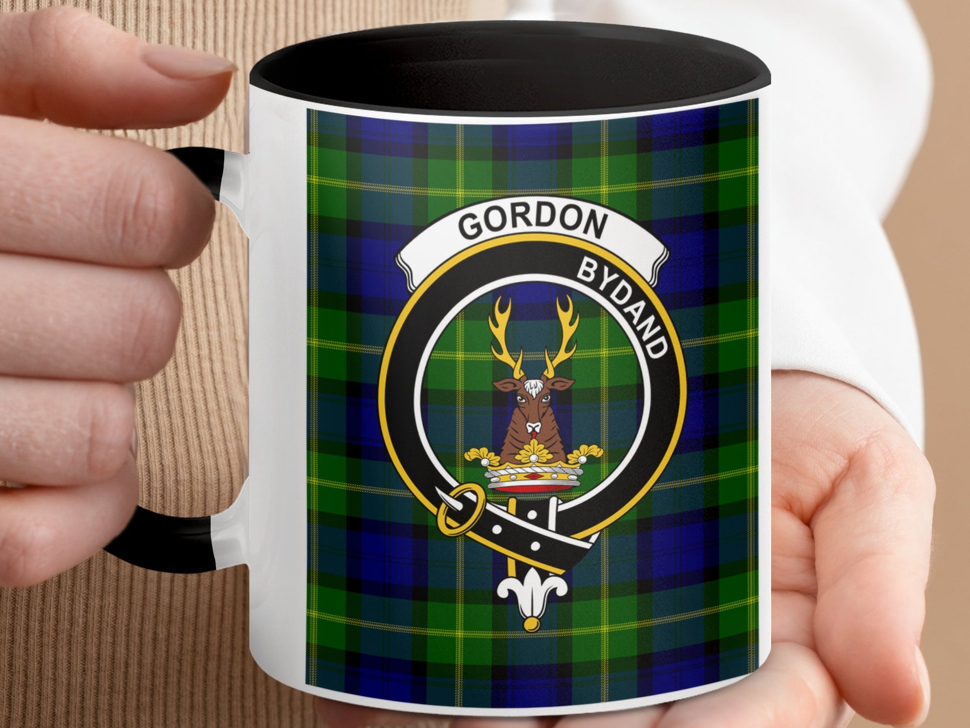 Clan Gordon Scottish Tartan Crest Pattern Mug - Living Stone Gifts