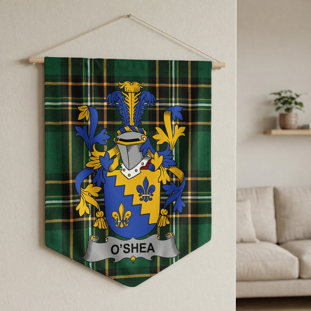 O'Shea green tartan wall pennant with wooden hanger