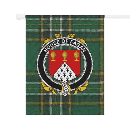 House of Fagan Crest on Green Plaid Pattern Flag