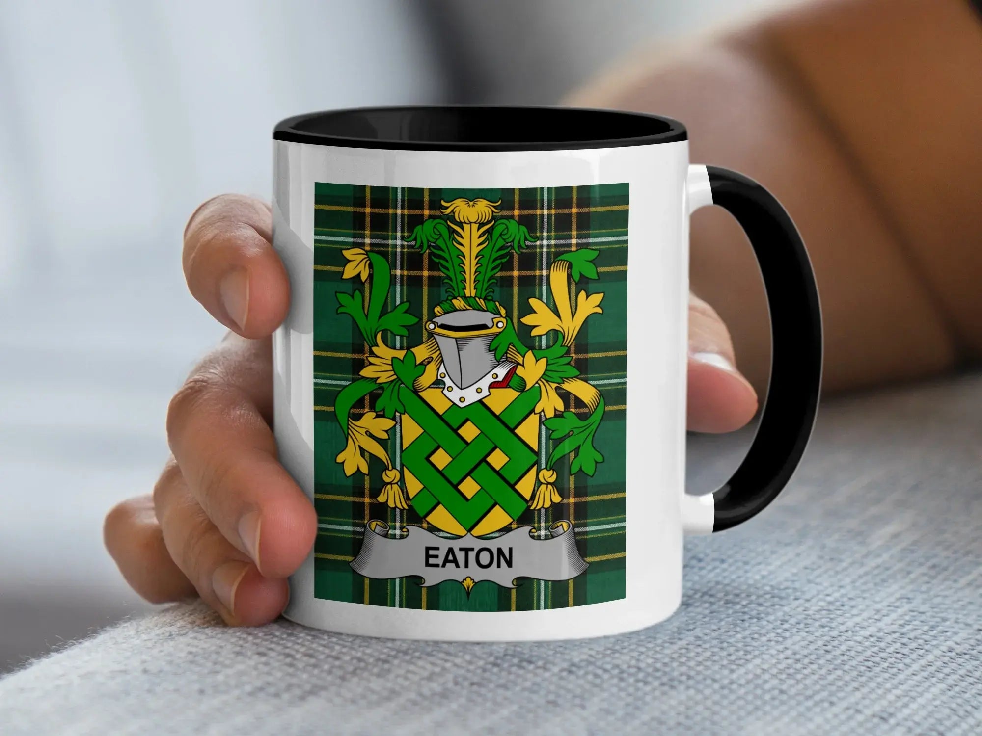 Eaton Irish family crest black accent mug