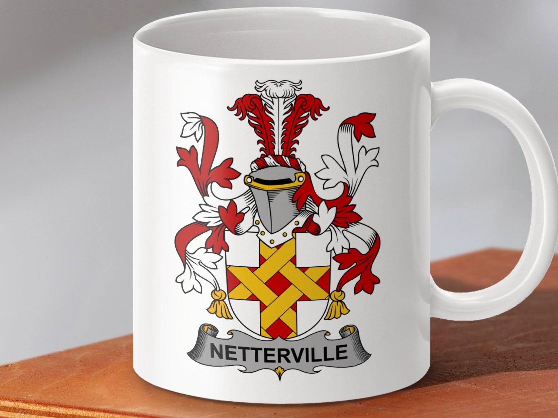 Nettleville Irish Family Coat of Arms Crest mug - Celtic Ancestry Gifts