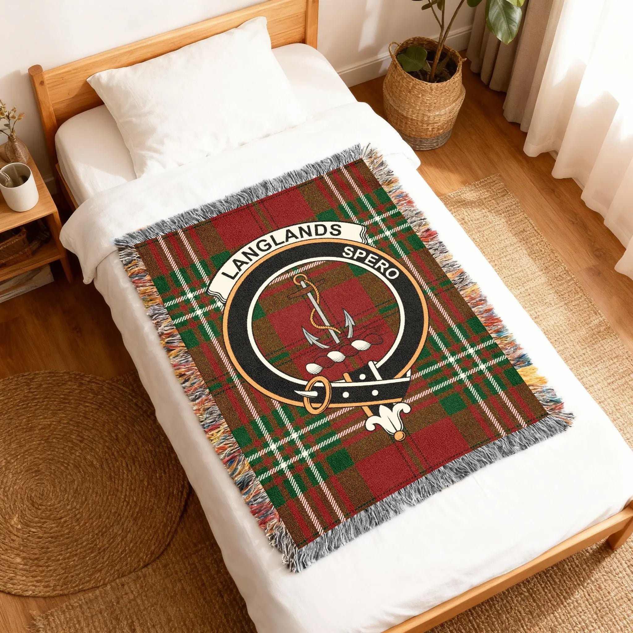 Langlands Spero Plaid Pattern Fringed Throw Blanket