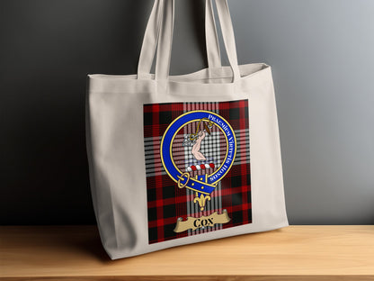 Cox Clan Scottish Tartan Crest Design Tote Bag - Living Stone Gifts