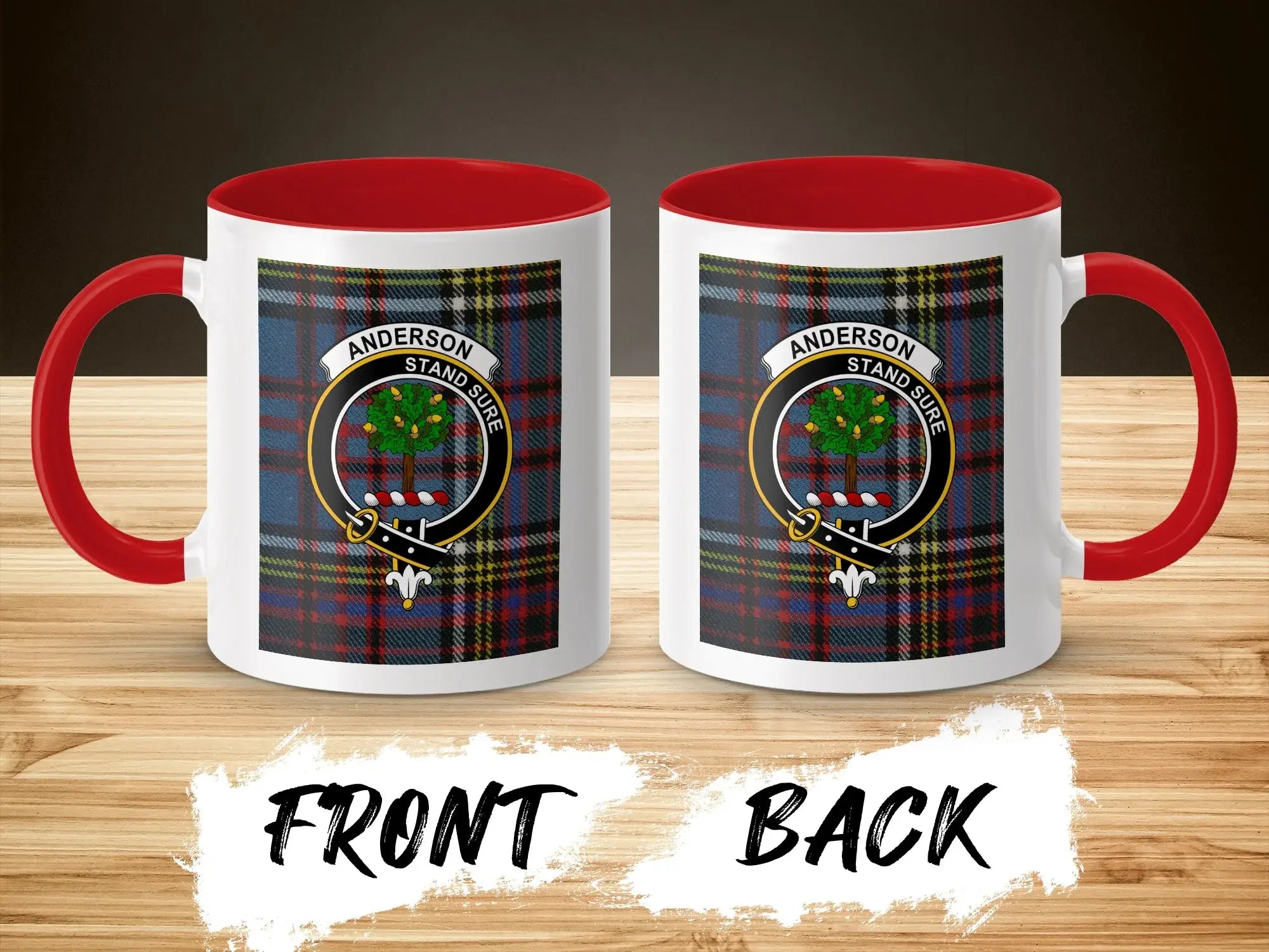 Anderson tartan accent mug showing clan crest detail — Scottish heritage ceramic mug