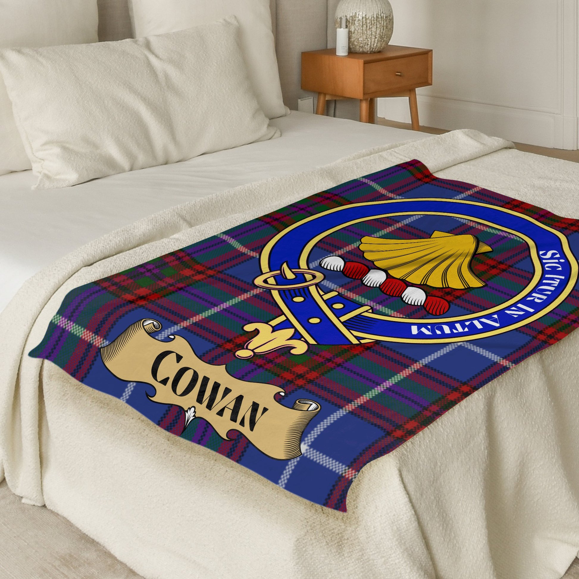 Cowan Clan Scottish Tartan Crest Throw Blanket - Living Stone Gifts