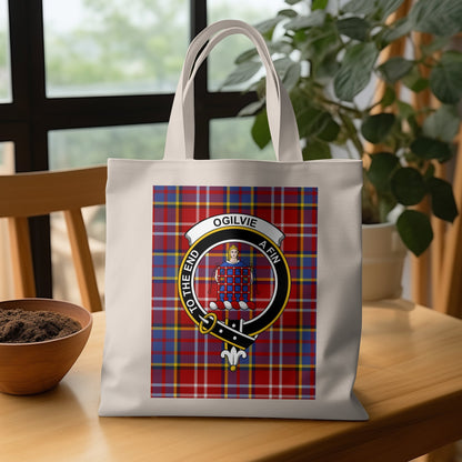 Scottish Clan Crest Ogilvie Tartan Checked Tote Bag - Living Stone Gifts