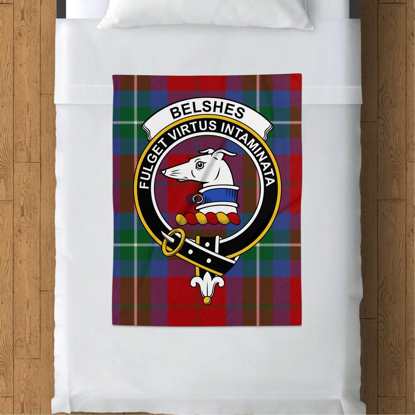 Scottish Clan Belshes Crest Tartan Throw Blanket - Living Stone Gifts