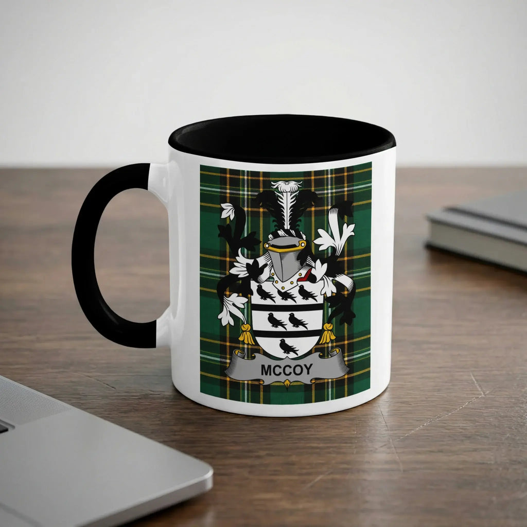 McCoy Irish heritage mug with black handle and family crest