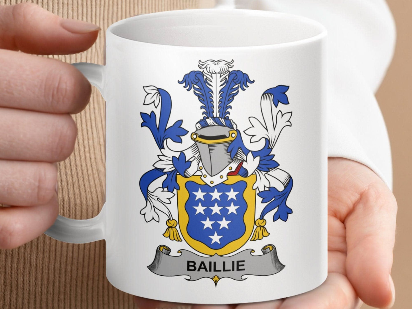Baillie Surname Irish Family Crest Heraldry Design Mug - Celtic Ancestry Gifts
