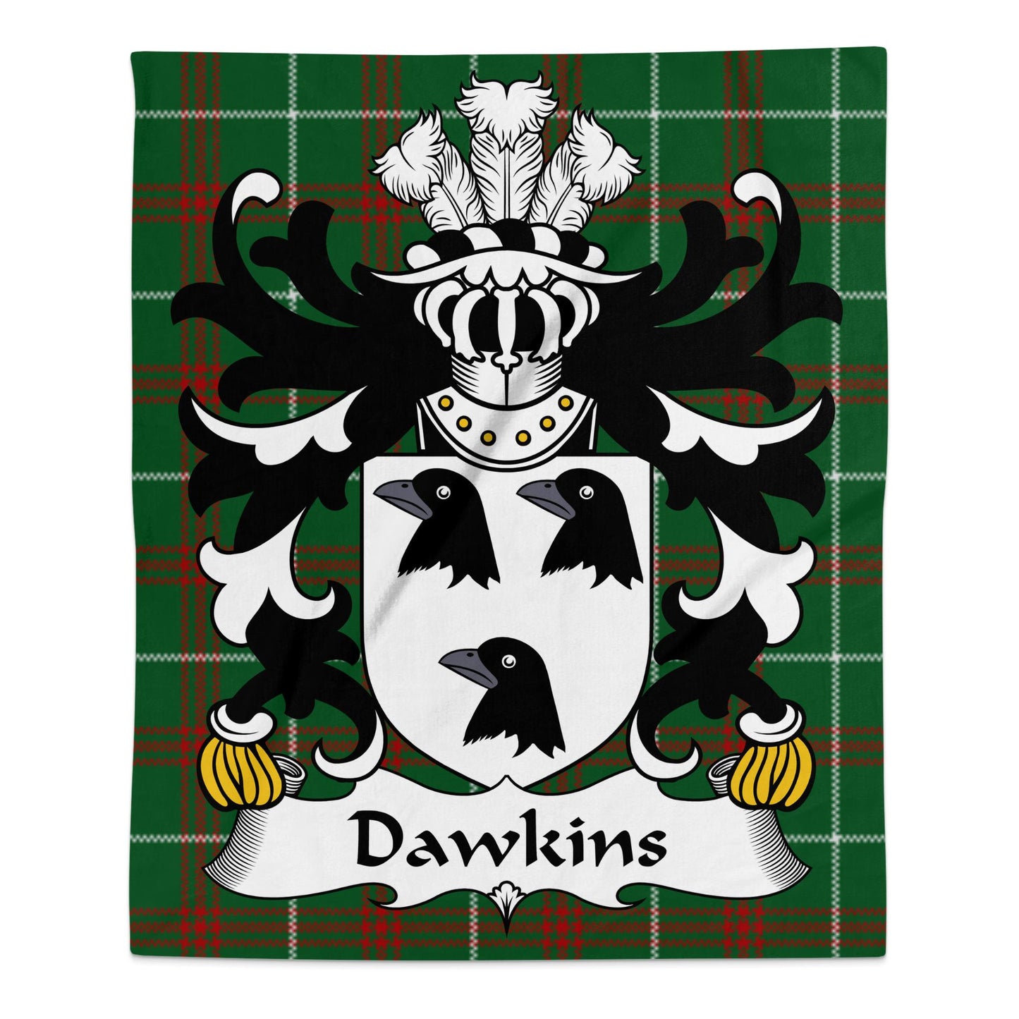 Dawkins Welsh Coat of Arms on National Tartan Background Blanket - Living Stone Gifts