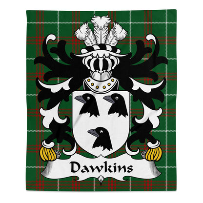 Dawkins Welsh Coat of Arms on National Tartan Background Blanket - Living Stone Gifts