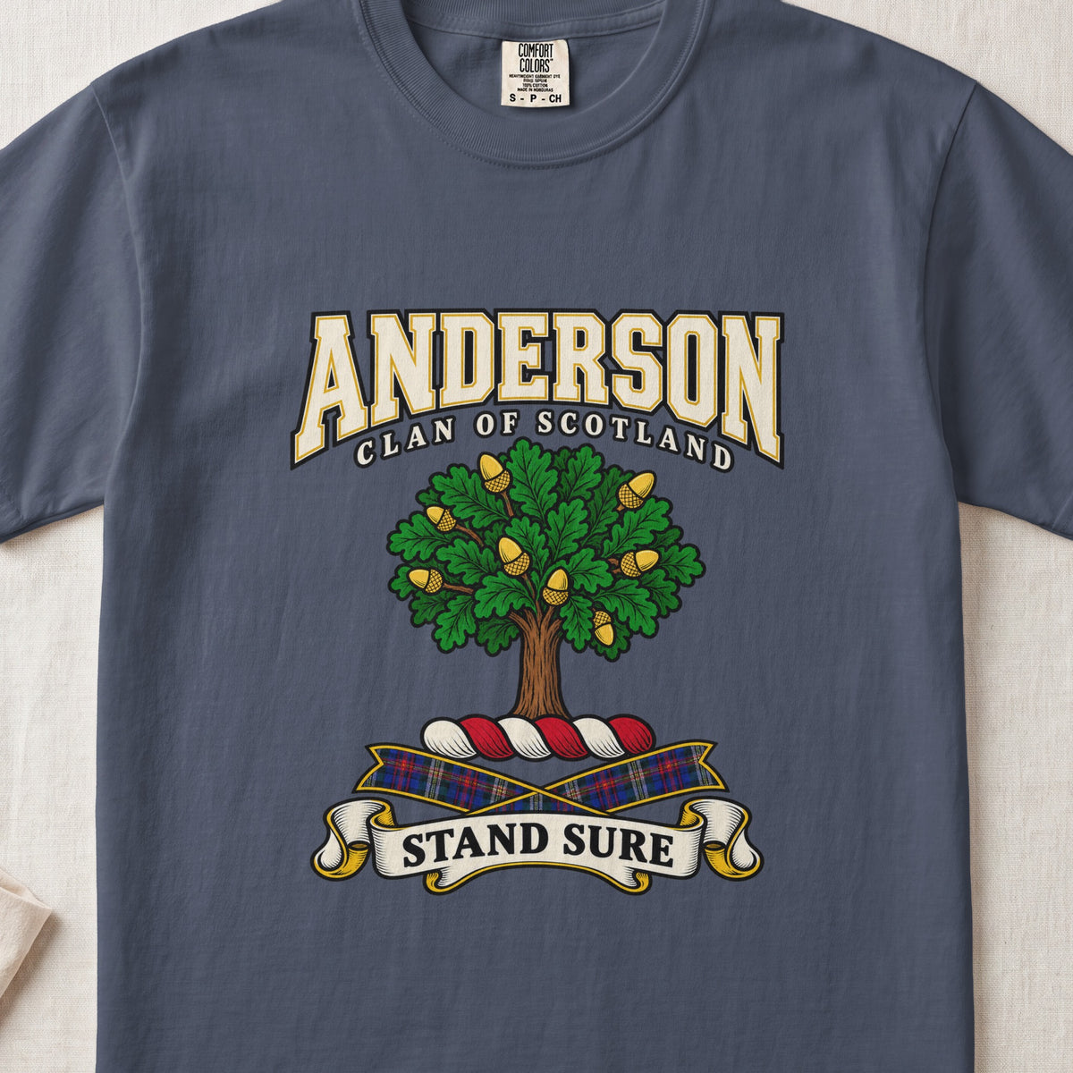 Anderson Scottish clan graphic T-shirt in Midnight, front view
