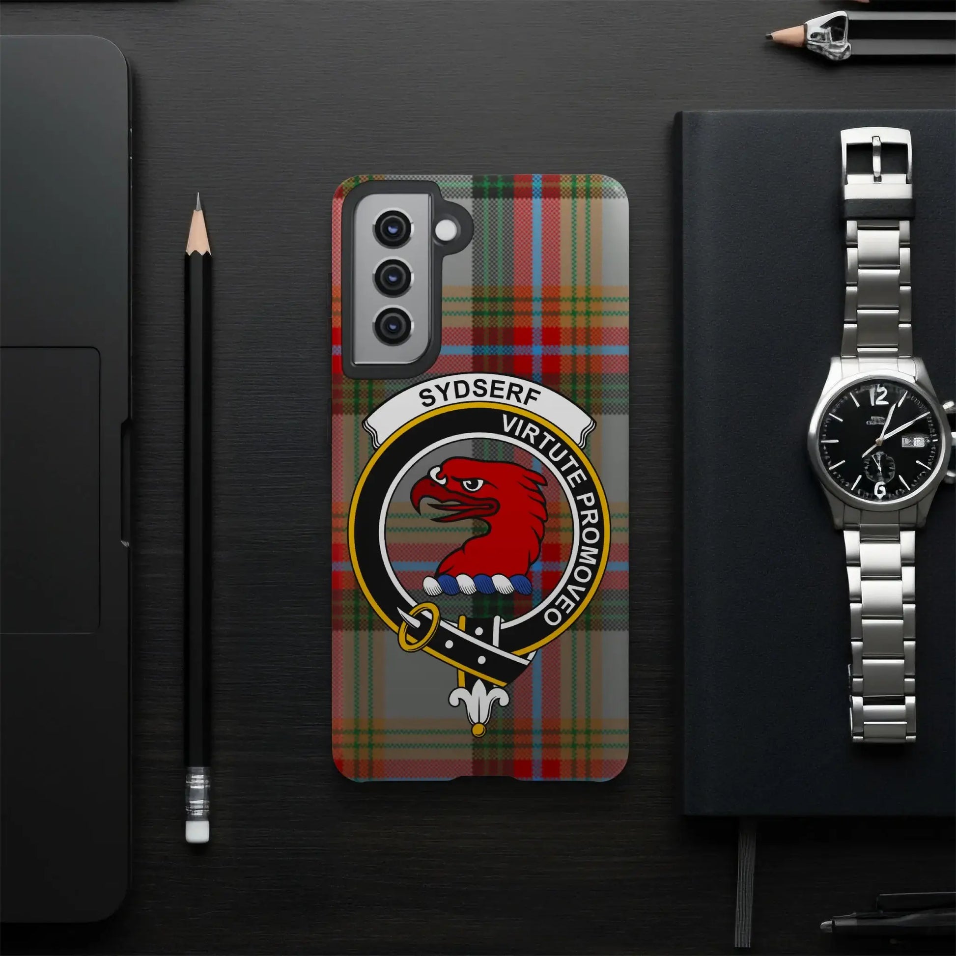 Clan Sydserf Virtute Promoveo Plaid Phone Case