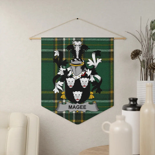 Magee Family Crest on Green Tartan Pattern Wall Decor product type