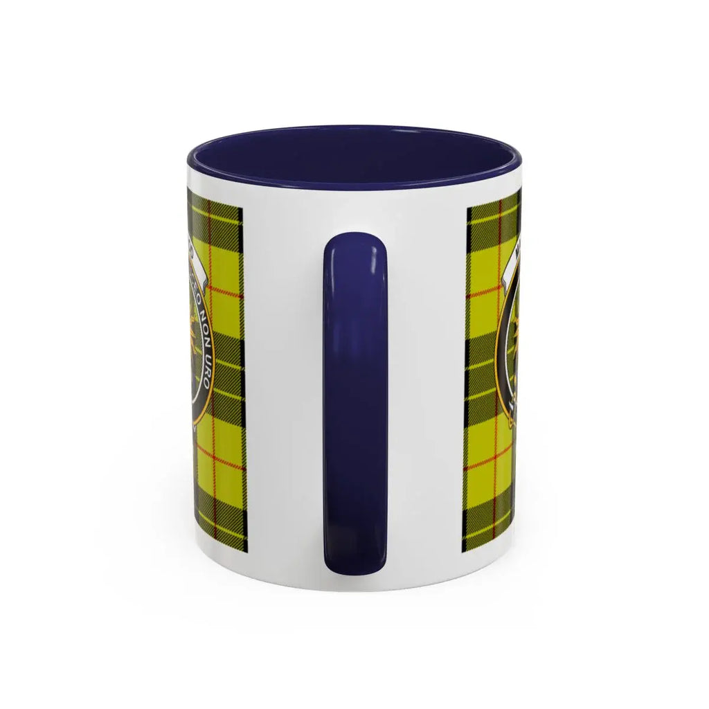 MacLeod of Lewis yellow tartan design with emblem coffee mug — 11oz glossy ceramic