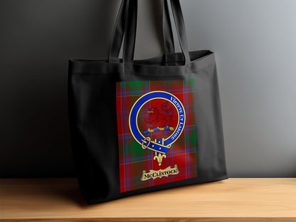 Scottish Clan Crest on Tartan Background Tote Bag - Living Stone Gifts