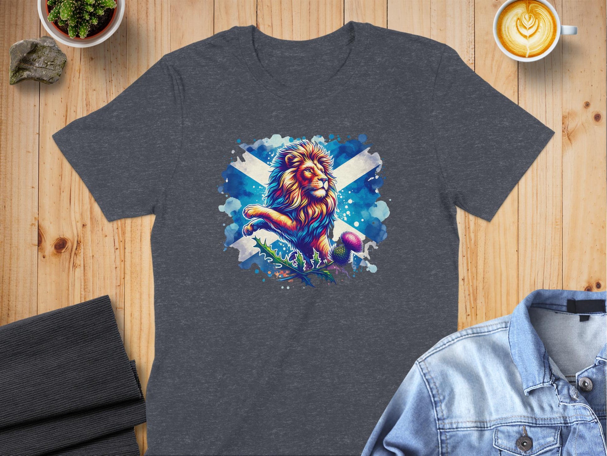 Majestic Roaring Lion with Thistle Watercolor T-Shirt - Living Stone Gifts