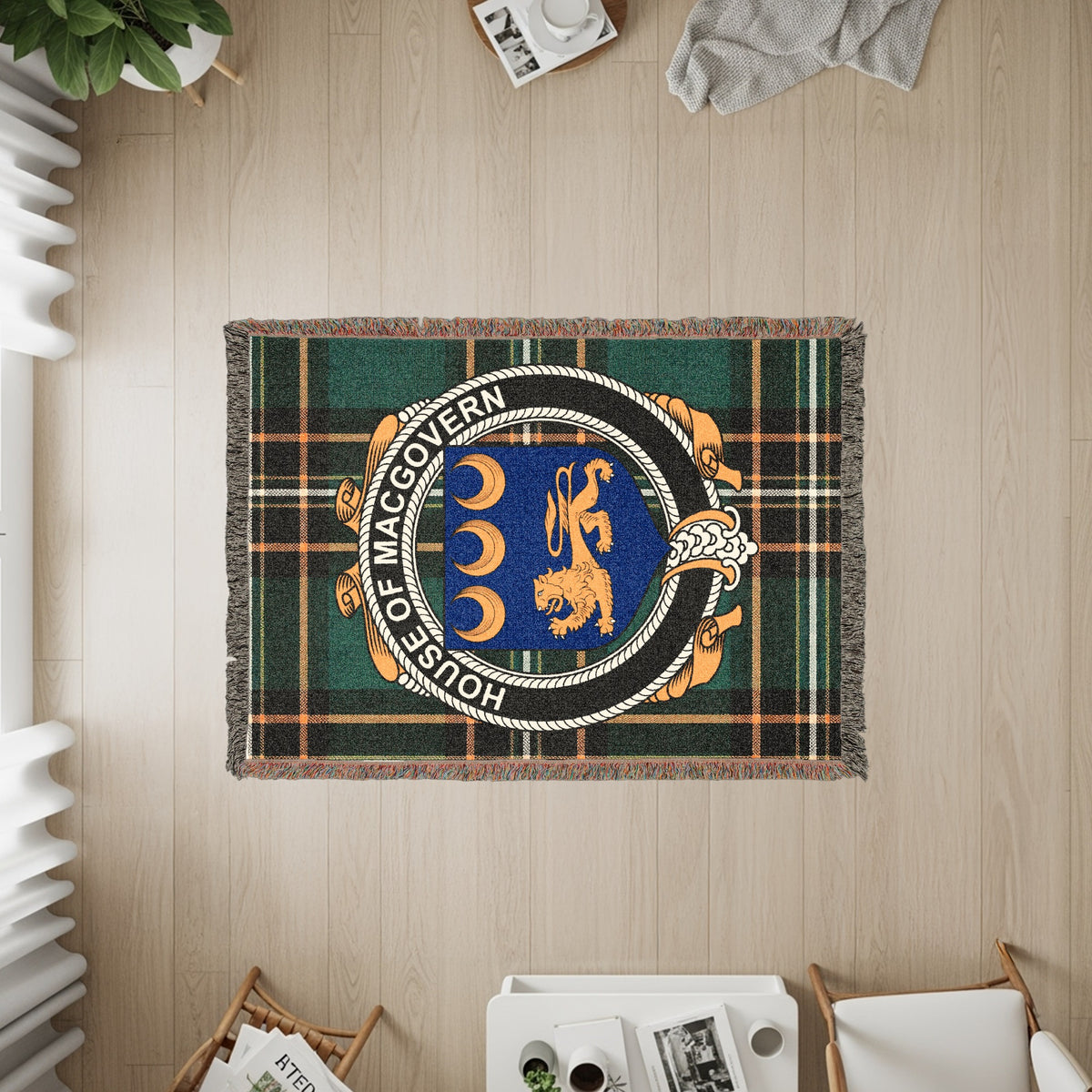 MacGovern Irish heritage woven throw with family crest emblem