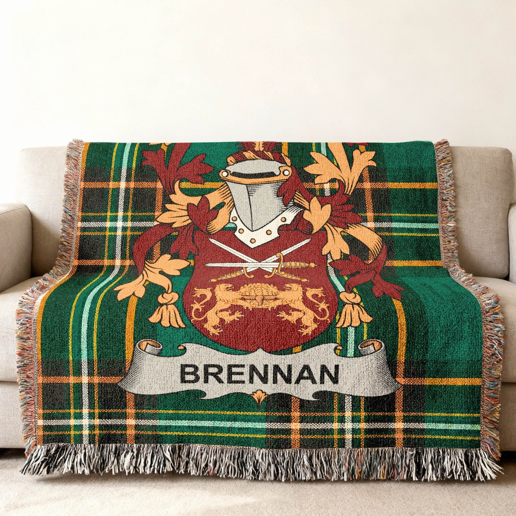 Brennan Crest Green Plaid Tartan Throw Blanket product type