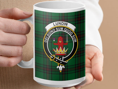 Scottish Clan Lundin Crest Tartan Plaid Design Mug - Living Stone Gifts