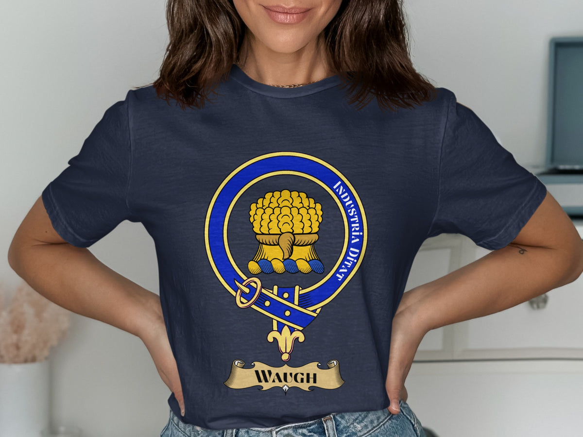 Waugh Scottish clan crest design on Navy T-shirt