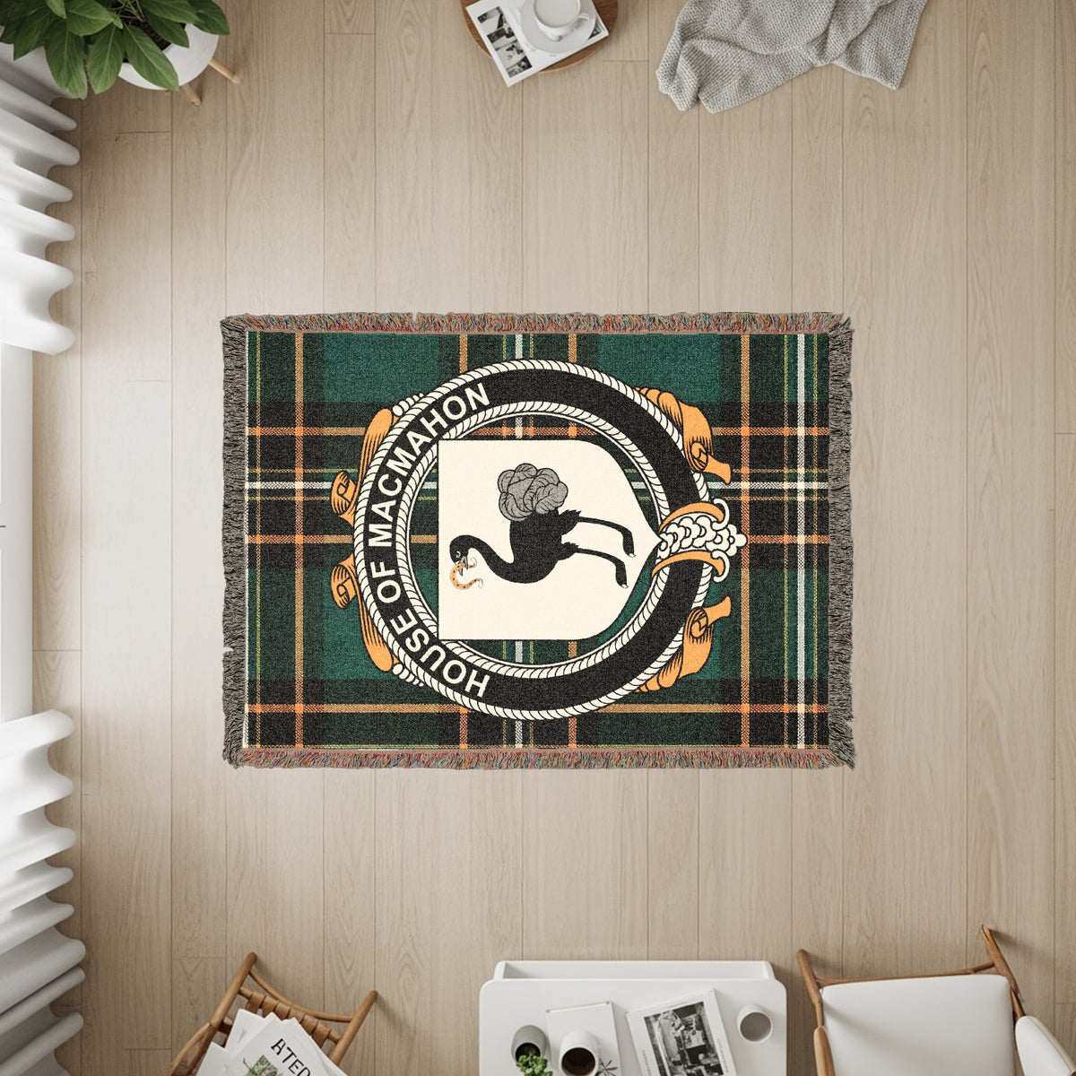 MacMahon Irish heritage woven throw with family crest emblem