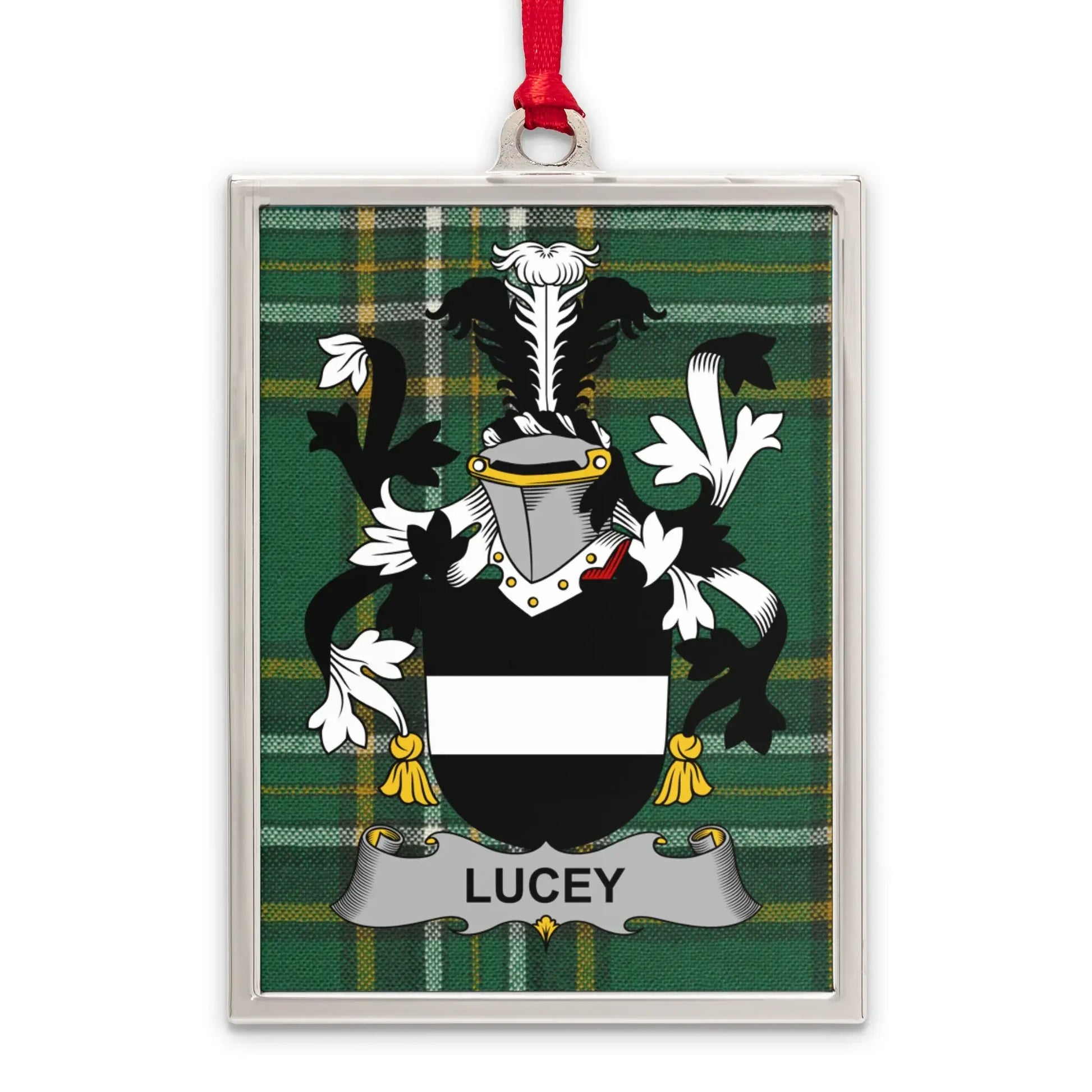 Personalized Lucey Family Crest Plaid Ornament product type