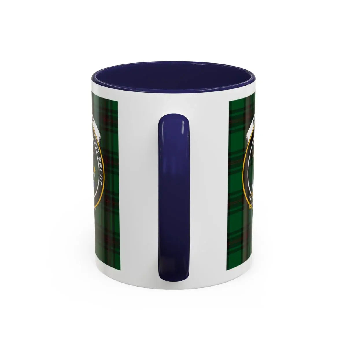 Murray Tout Prest green plaid tartan pattern on ceramic accent mug — mermaid crest colourway