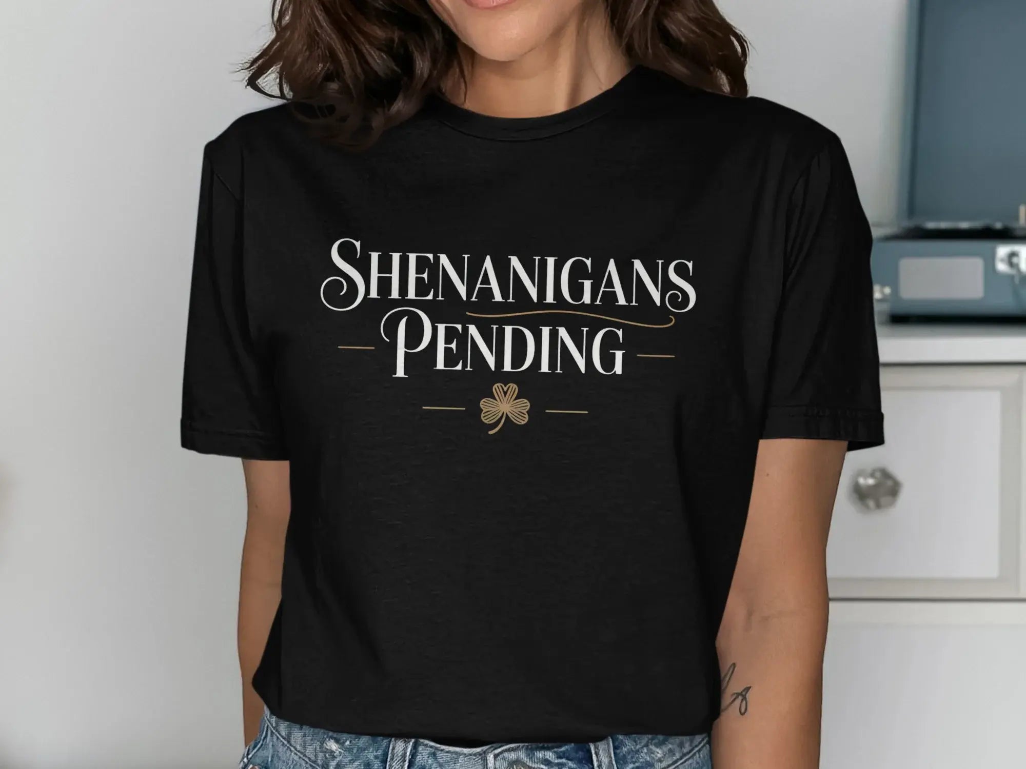 Shenanigans Pending Clover Design T-Shirt Product