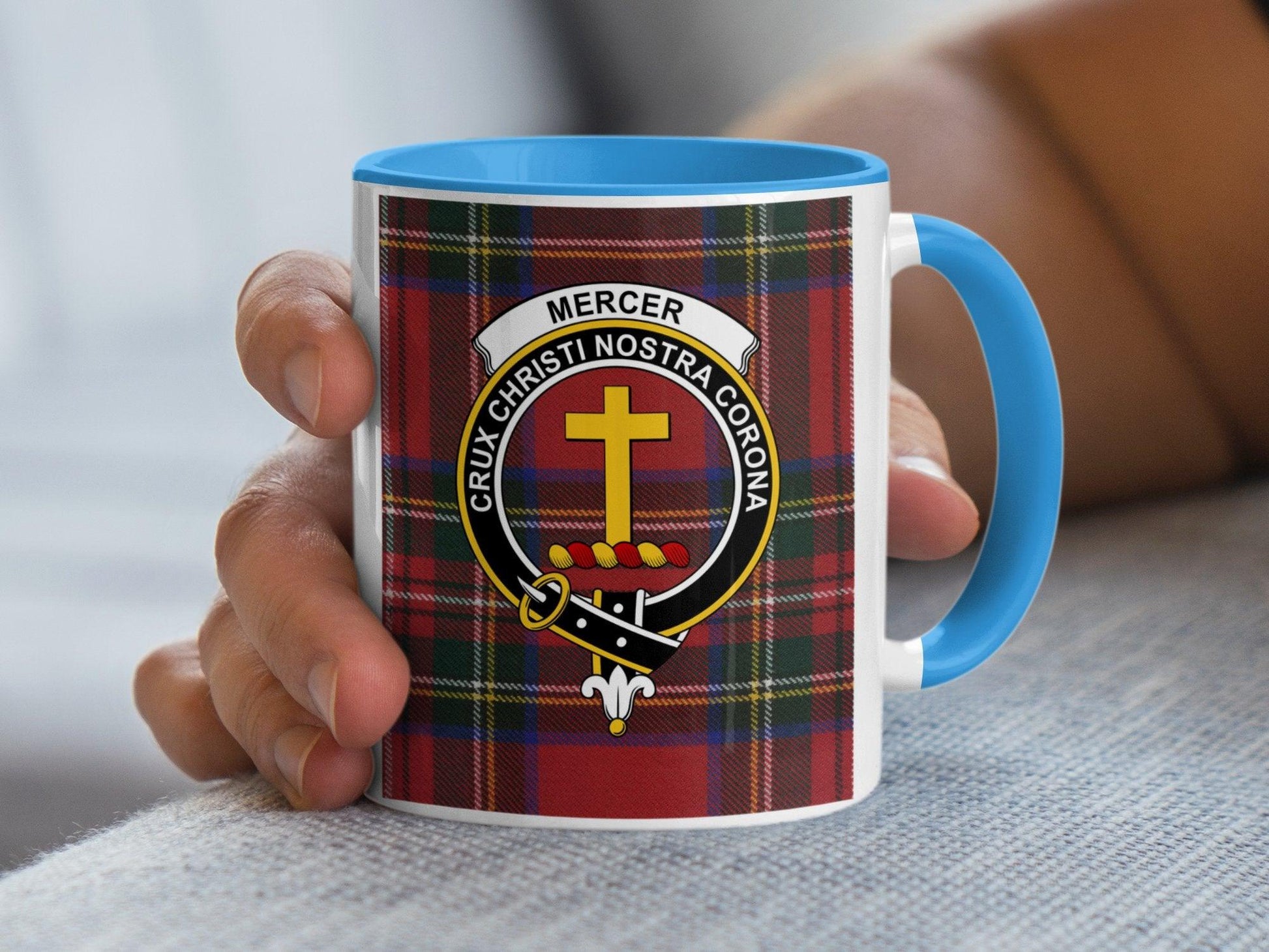 Mercer Clan Tartan Crest Crux Christi Nostra Corona Mug - Living Stone Gifts