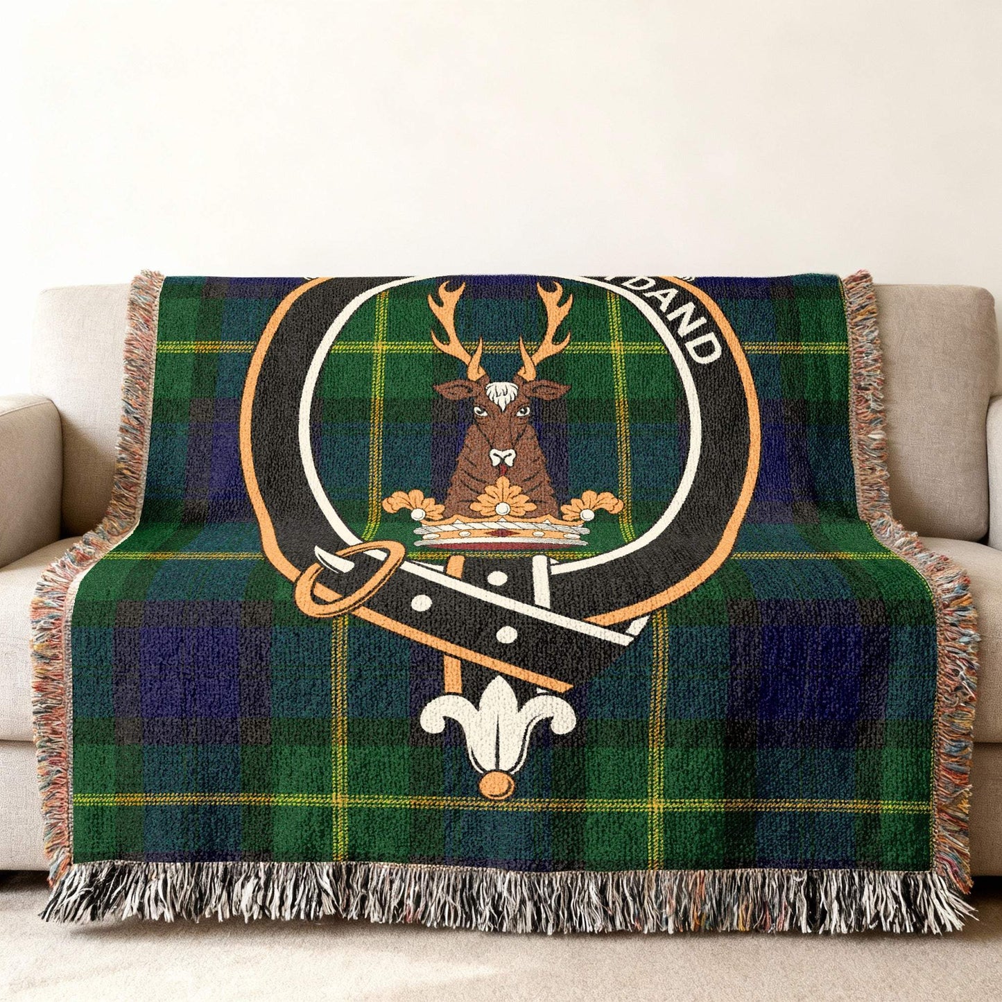 Scottish Stag Tartan Throw Blanket for Elegant Home Decor