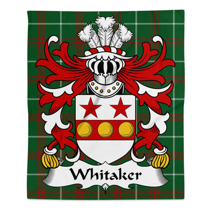 Whitaker Coat of Arms on Welsh National Tartan Background Blanket - Living Stone Gifts