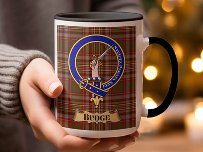 Budge Family Crest Design Tartan Pattern Mug - Living Stone Gifts