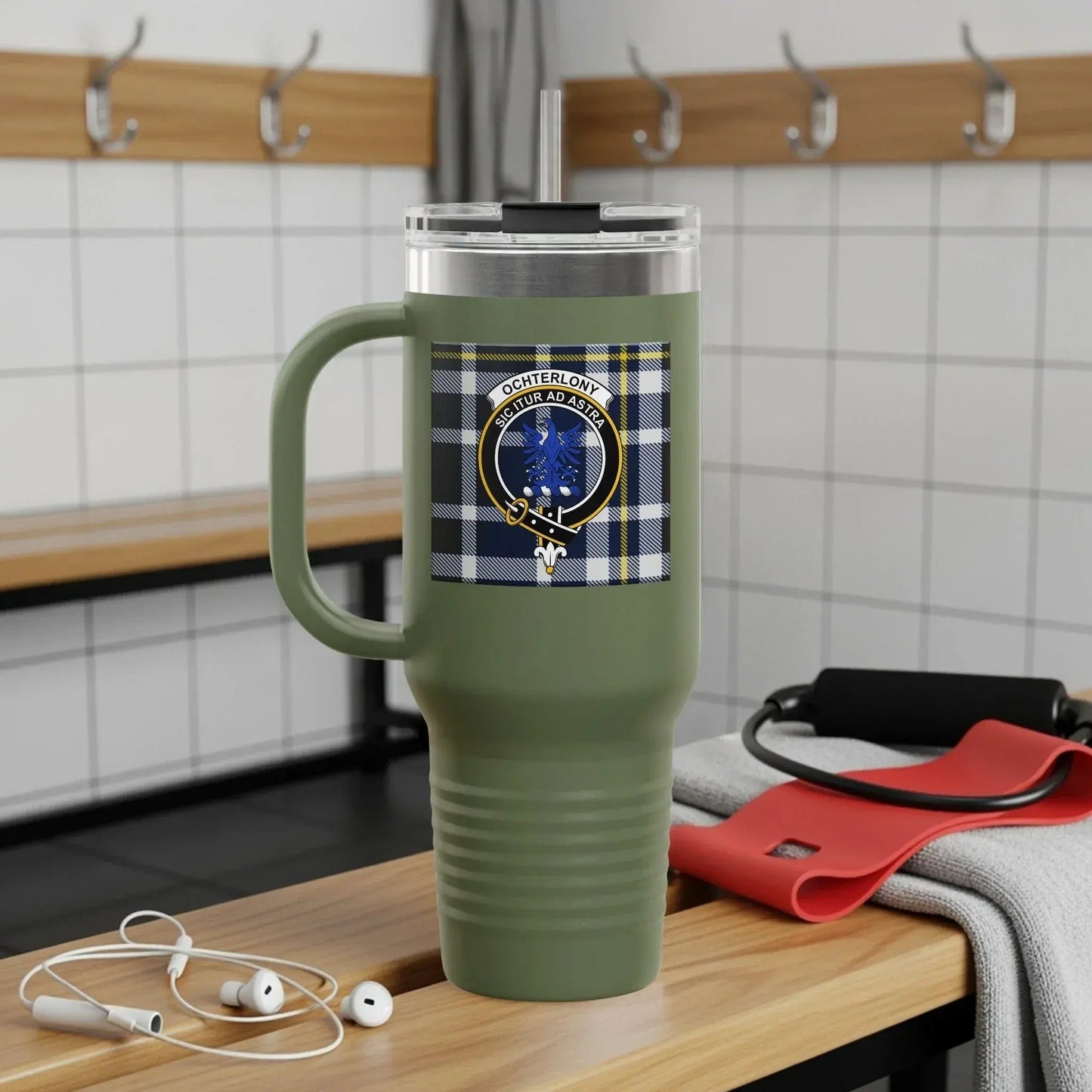 Checkered Lidded Tumbler with Handle Product