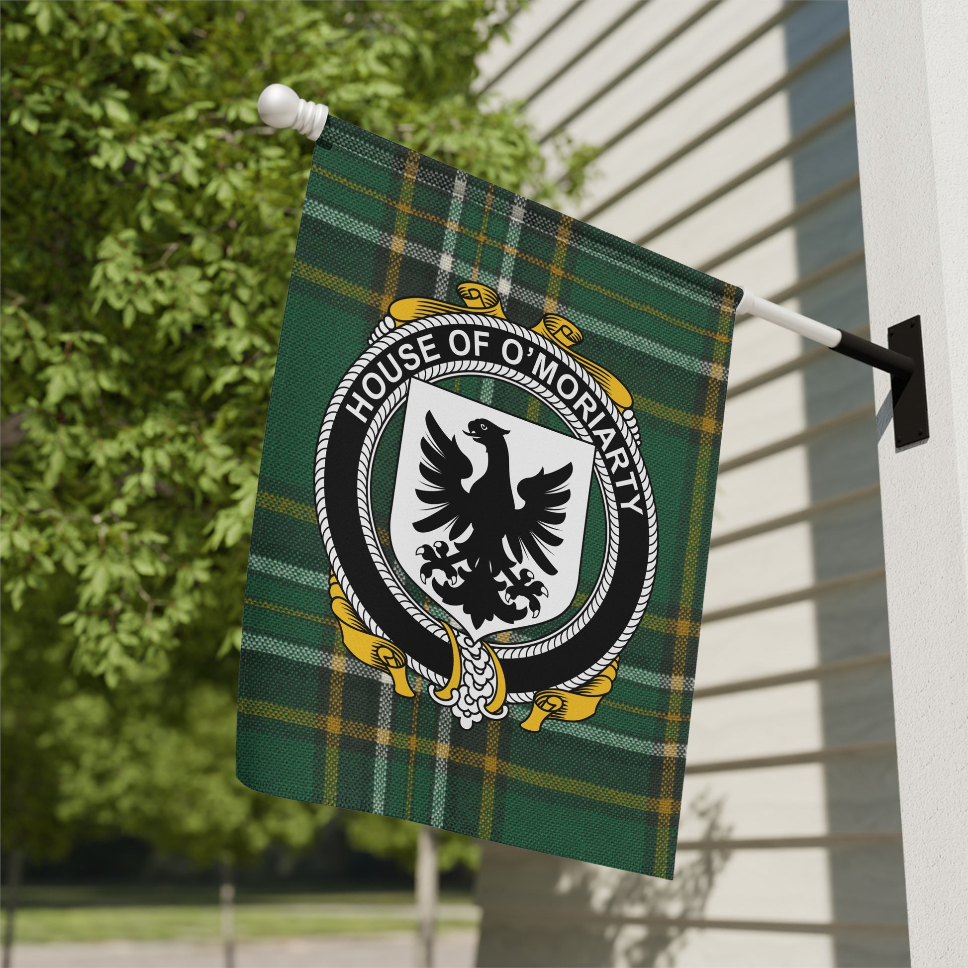 House of O'Moriarty Crest Plaid Design Flag Product