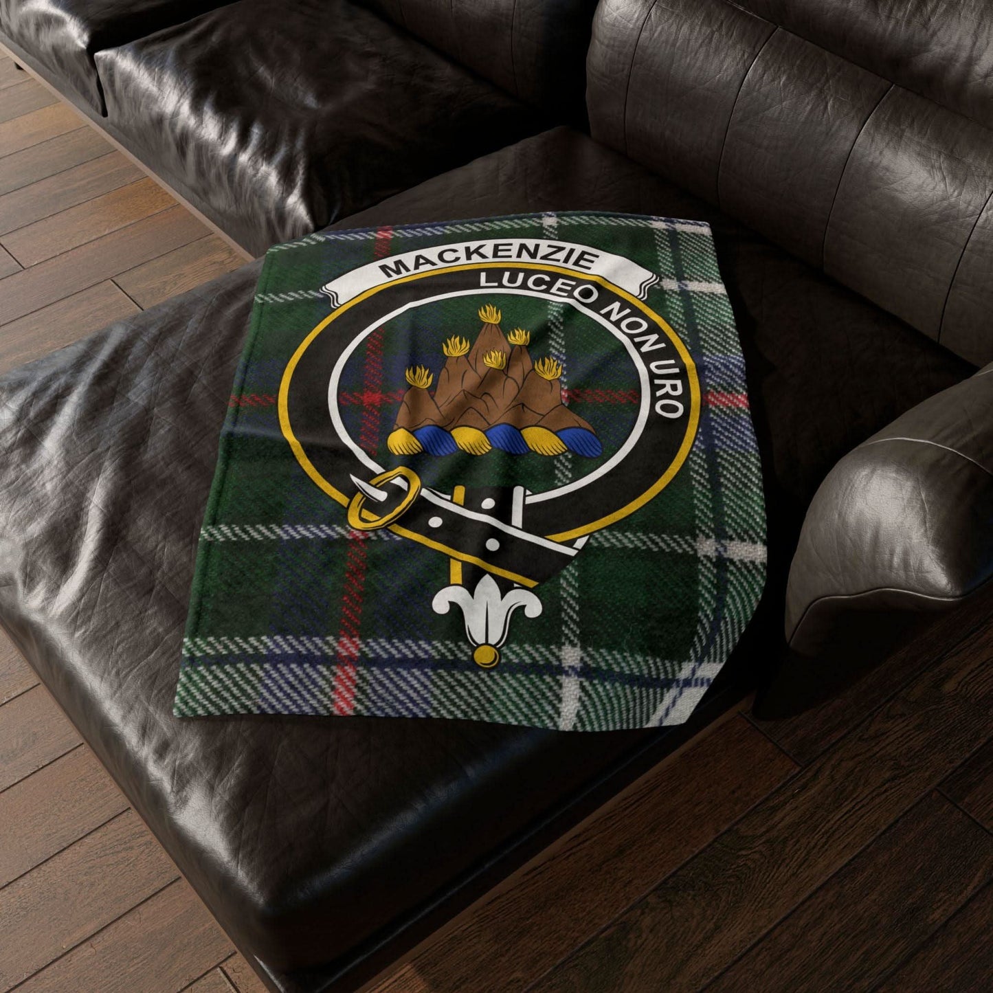 MacKenzie Clan Tartan Blanket – Scottish Crest Throw, Soft & Cozy - Celtic Ancestry Gifts
