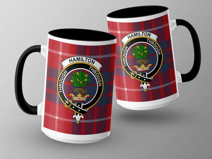 Hamilton Clan Crest Red Tartan Plaid Design Mug - Living Stone Gifts