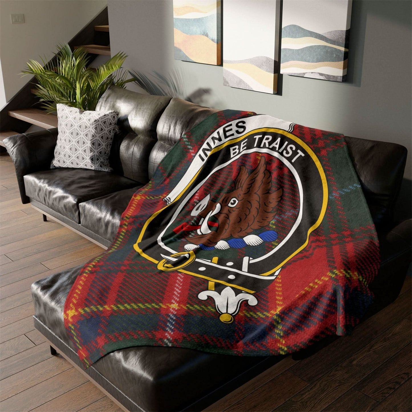 Innes Clan Tartan Blanket – Scottish Crest Throw, Soft & Cozy - Celtic Ancestry Gifts