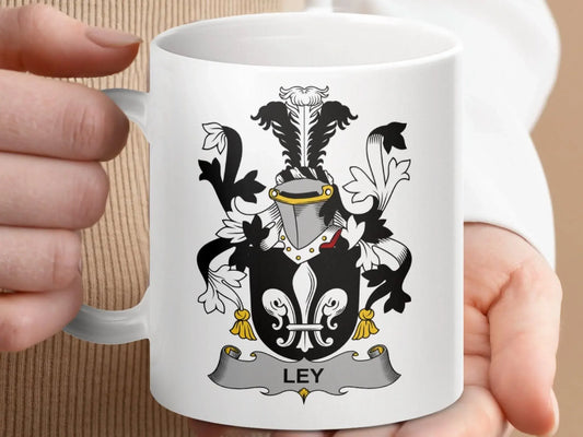 Ley Surname Irish Family Crest Mug - Celtic Ancestry Gifts