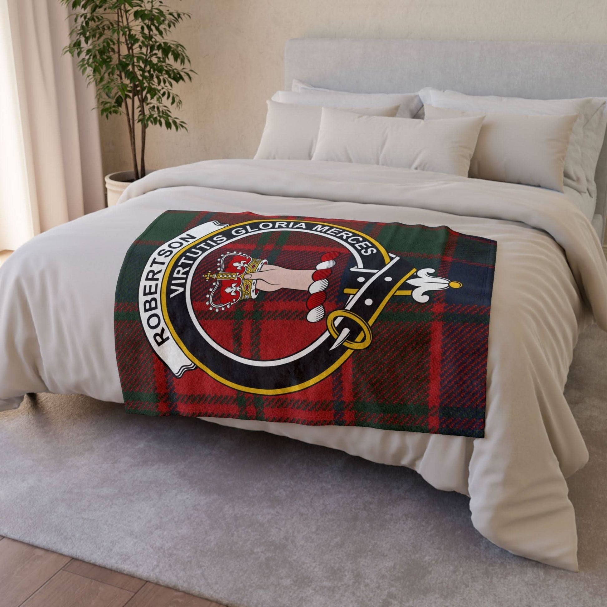 Robertson Clan Tartan Blanket – Scottish Crest Throw - Celtic Ancestry Gifts
