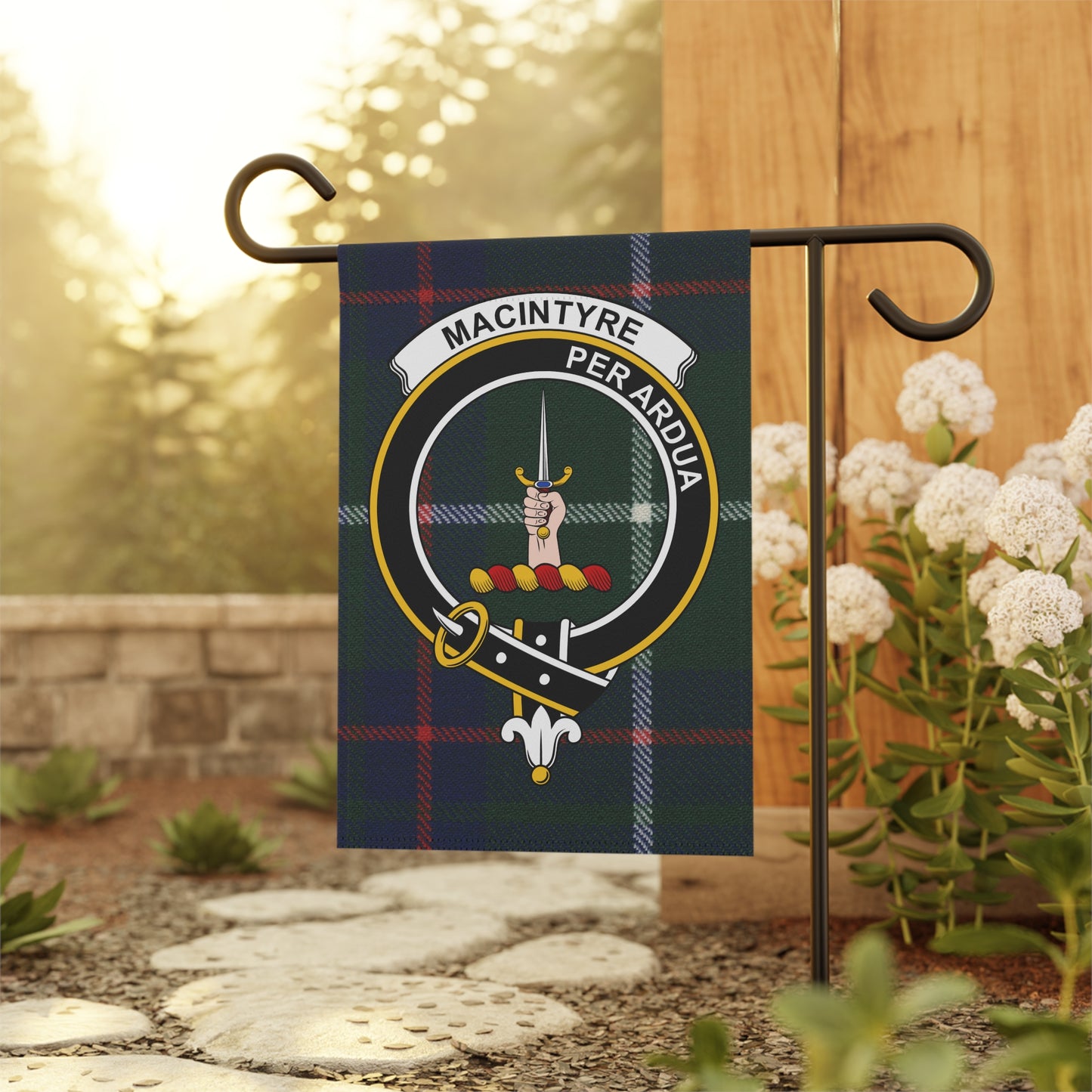 MacIntyre Clan Scottish Tartan Crest Garden Flag