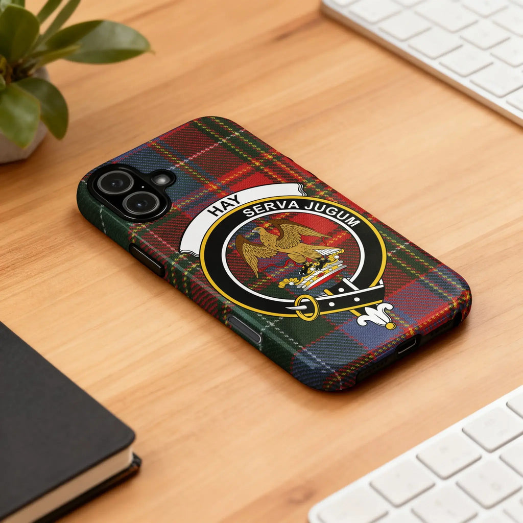 Hay Serva Jugum plaid iPhone case cover — full heraldic wrap on glossy impact-resistant shell
