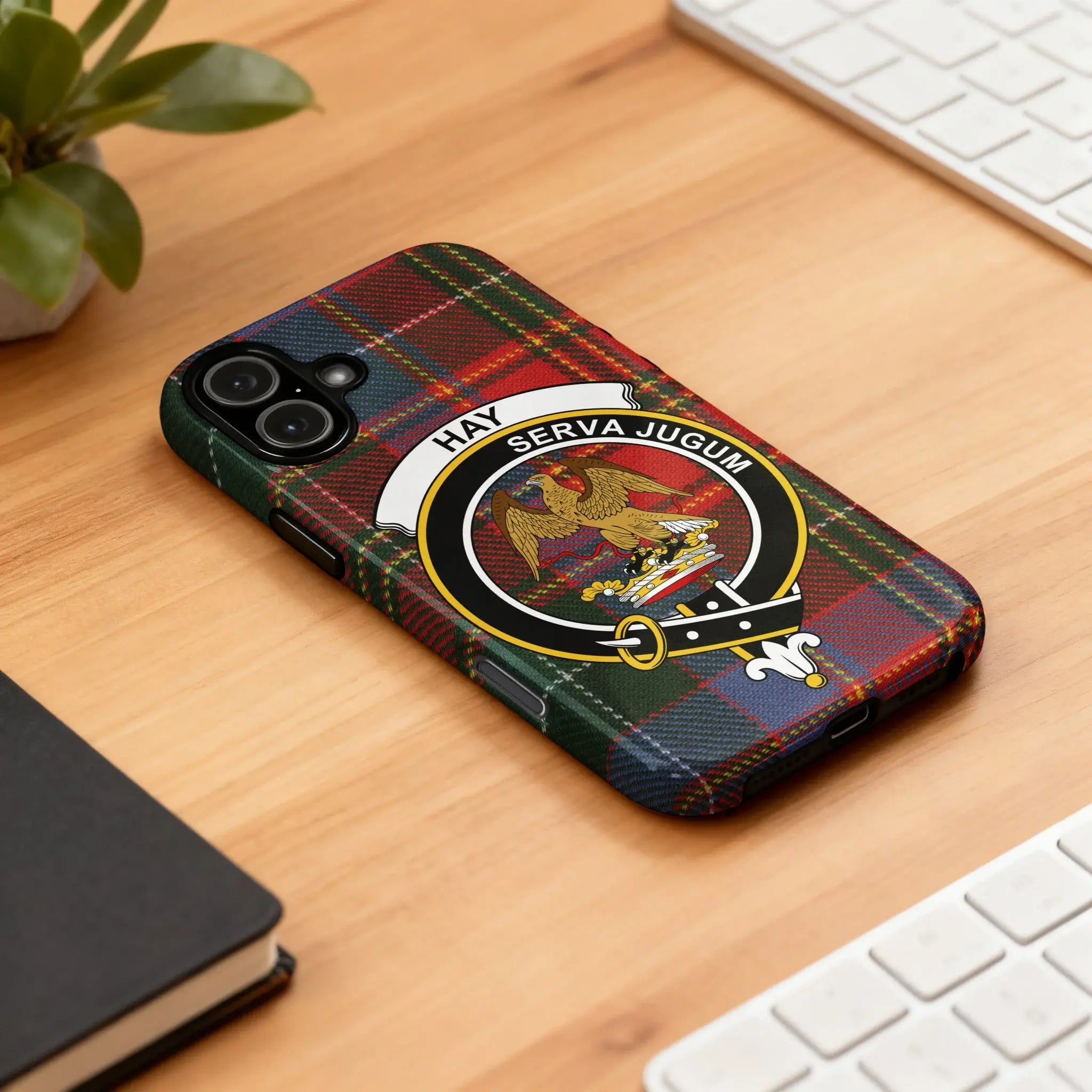 Hay Serva Jugum plaid iPhone case cover — full heraldic wrap on glossy impact-resistant shell