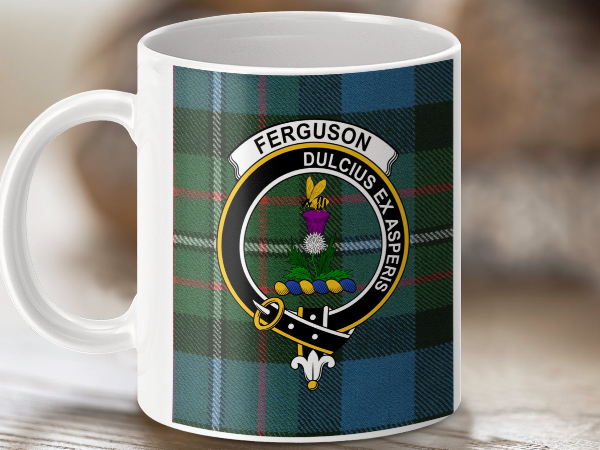 Clan Fergusson Scottish Tartan Crest Emblem Mug - Living Stone Gifts