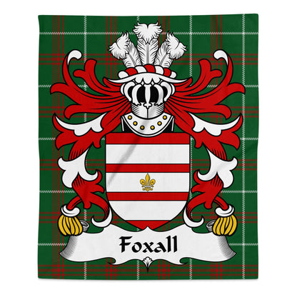 Foxall Coat of Arms on Welsh National Tartan Background Blanket - Living Stone Gifts